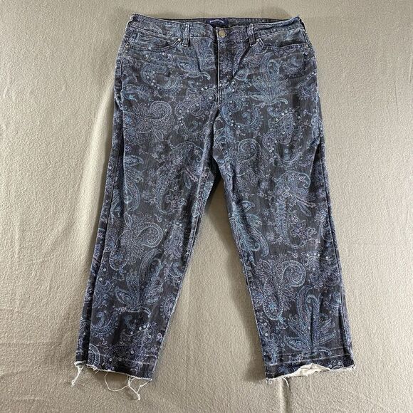 Bandolino Jeans Womens 14 Blue‎ Paisley Millie Capri Stretch High Rise Straight - Picture 1 of 11